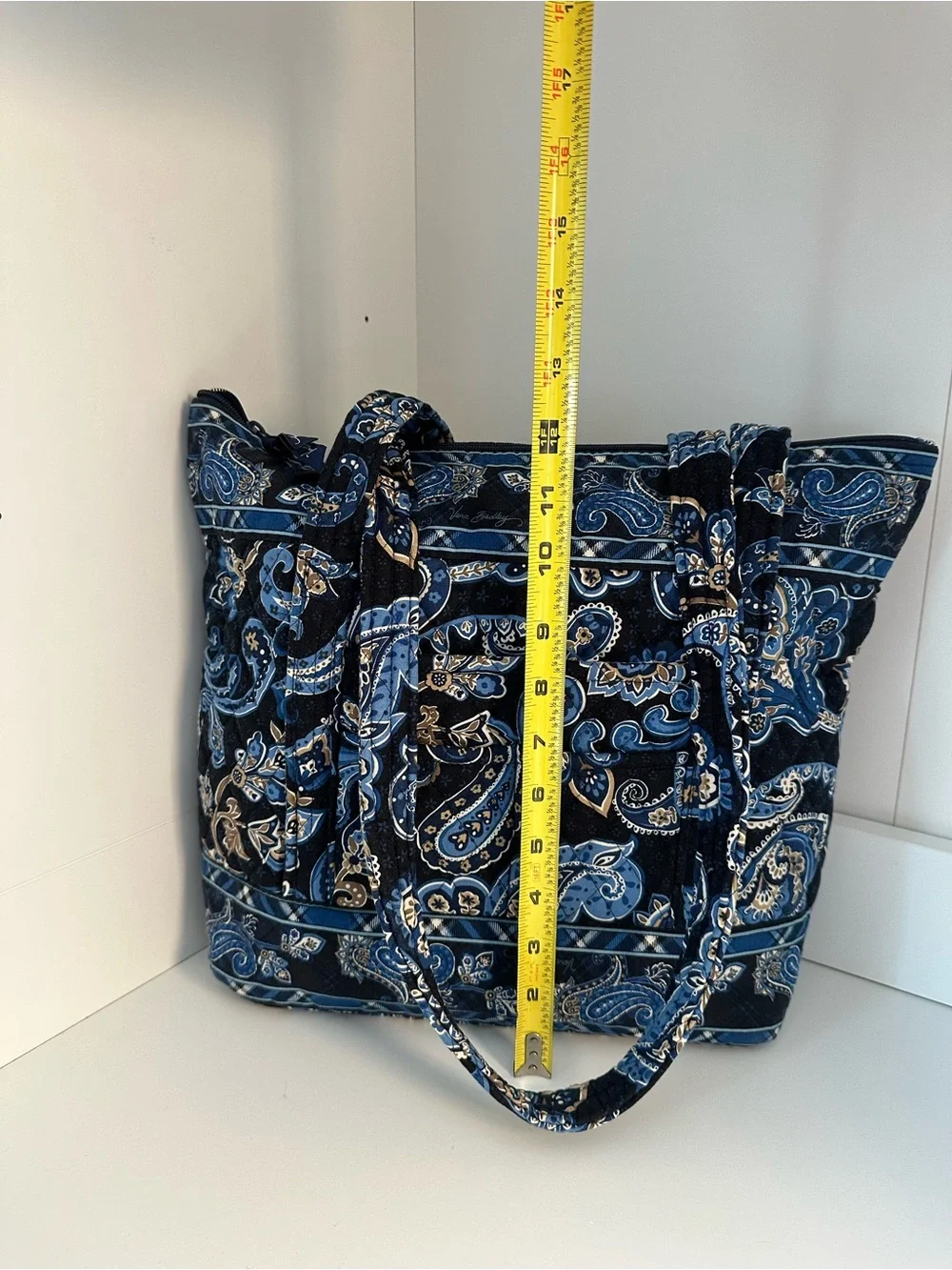 Vera Bradley Midnight Paisley Quilted Tote Bag Blue Black Floral Shoulder Purse
